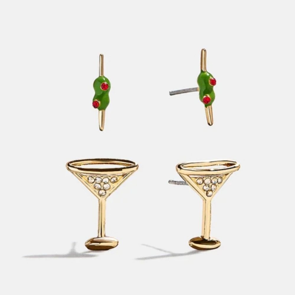 BaubleBar Martini Glass And Olives Mini Stud Earrings Set